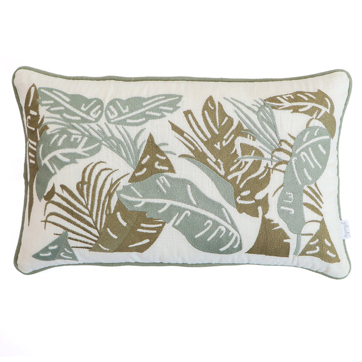 Tropical Embroidery Cotton Knitted Decorative Ivory Color 12 x 20 Inches Cushion/Pillow Cover