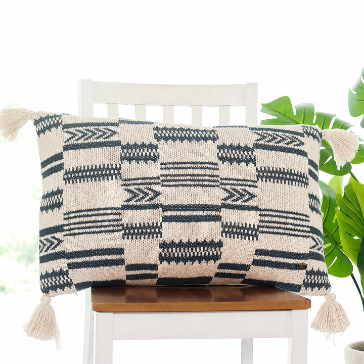 Tribal Cotton Knitted Decorative Champion Blue & Natural Color 16 x 24 Inches Pillow Covers