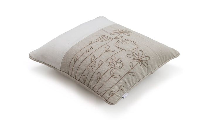 Medley- Ivory Embroidered Cotton Knitted Decorative 16 X 16 Inches Cushion Cover