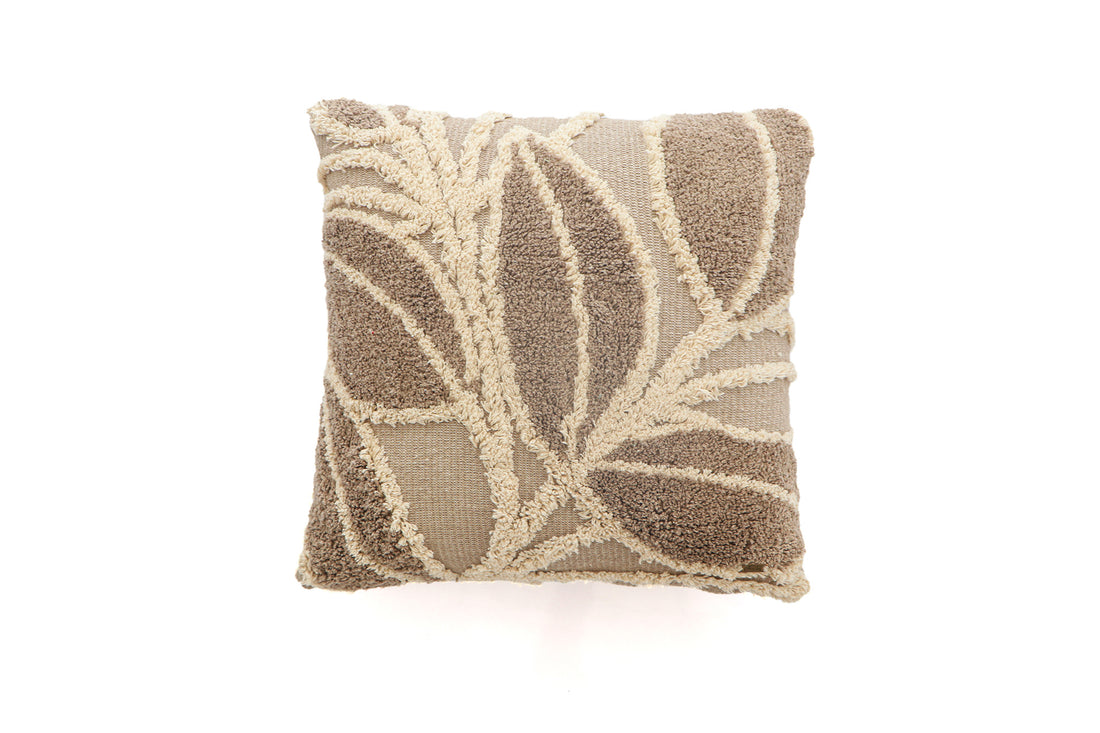 Leaf - Cotton Knitted Decorative Tufted Cushion Cover (Stone & Natural)