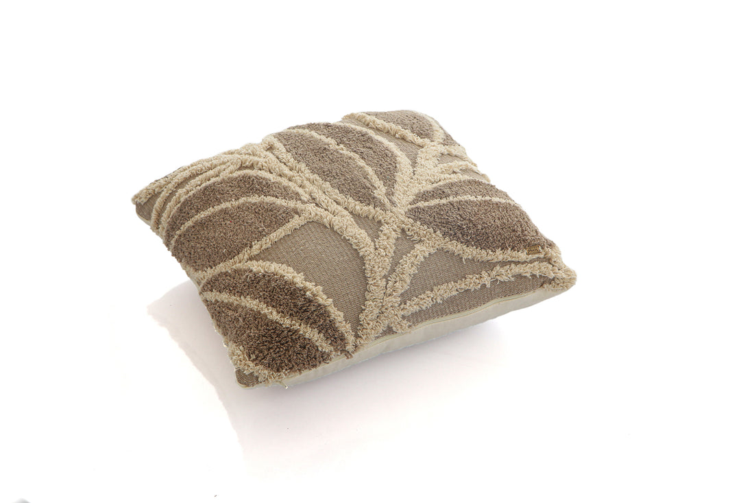 Leaf - Cotton Knitted Decorative Tufted Cushion Cover (Stone & Natural)