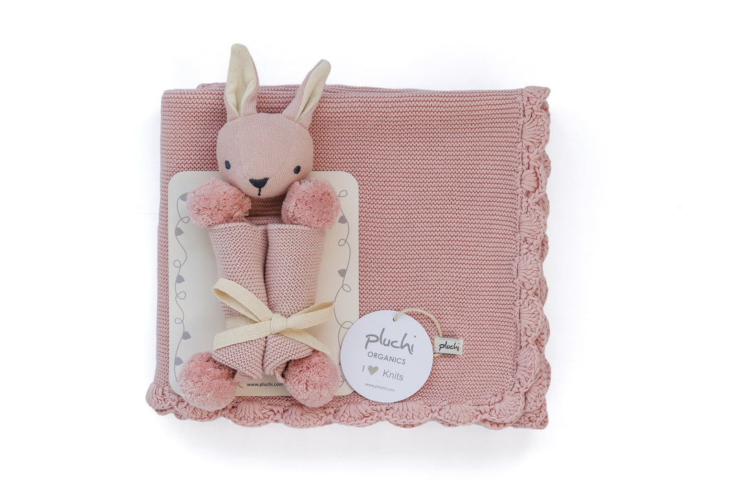 Rabbit Cotton Knitted All Season AC Blanket with Cuddle Cloth Set for Babies