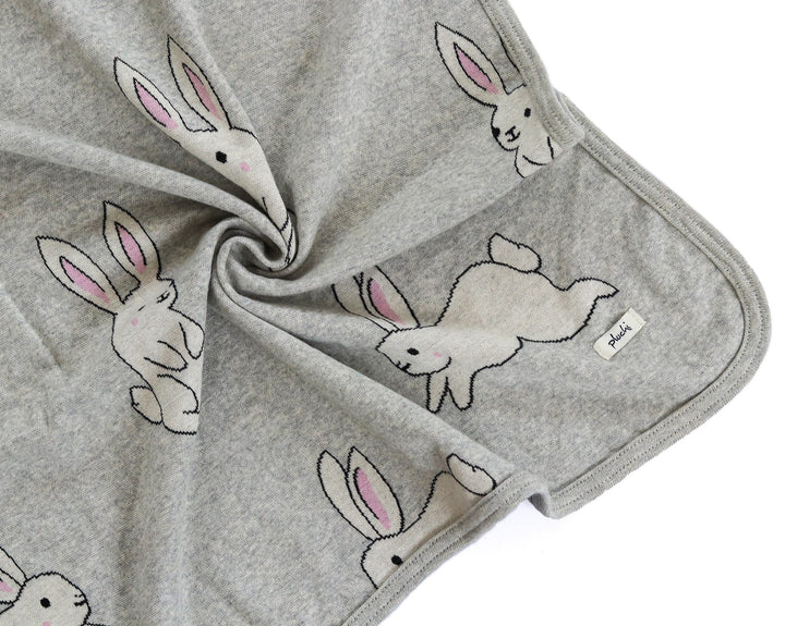 Rabbit Light Grey Melange Color Cotton Knitted Ac Blanket For Baby / Infant / New Born For Use In All Seasons