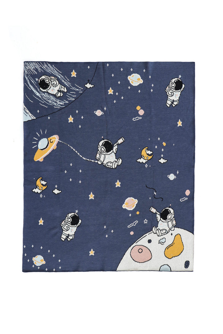 My Celestial Space- Tea Grey & Multi Color Cotton Knitted Ac Blanket For Baby / Infant / New Born For Use In All Seasons