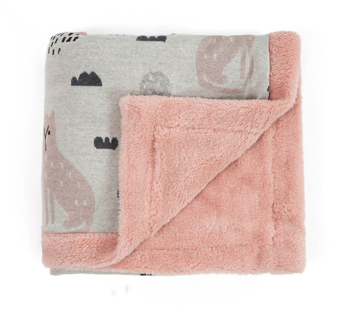 Woodland Pink Pearl Knitted Blanket with Faux Fur Back for Babies