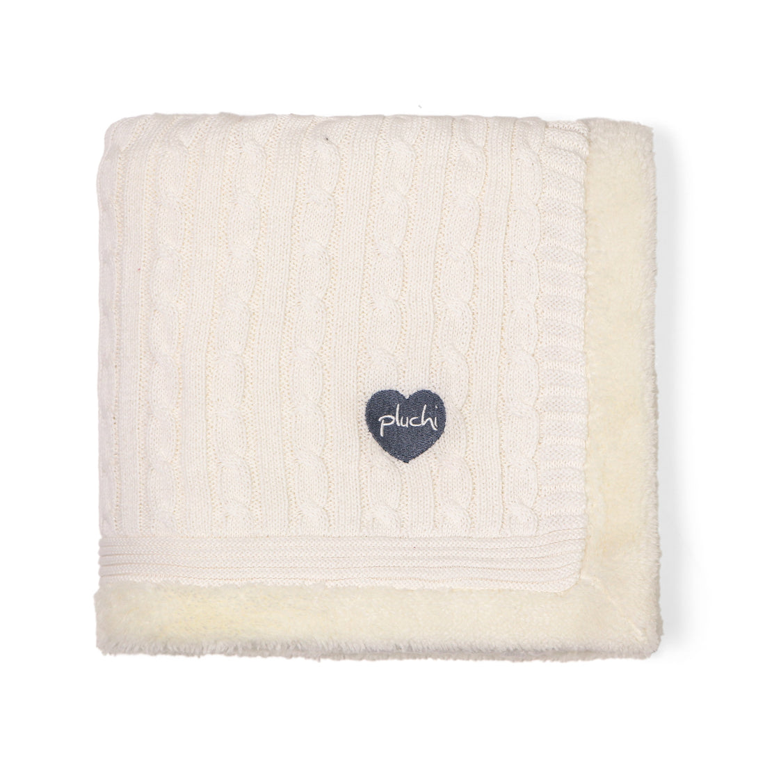 Cable Knit with Embroidered Heart Cotton Knitted Blanket With Faux Fur Back For Babies