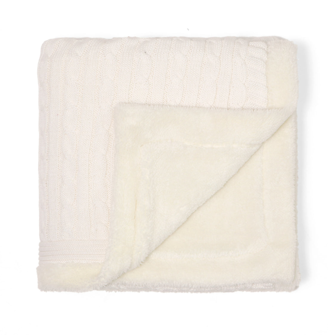 Cable Knit with Embroidered Heart Cotton Knitted Blanket With Faux Fur Back For Babies