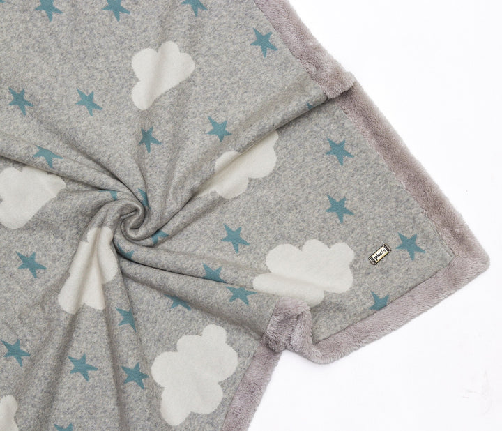 Clouds & Stars - Vanilla Grey Cotton Knitted Blanket with Faux Fur Back for Babies