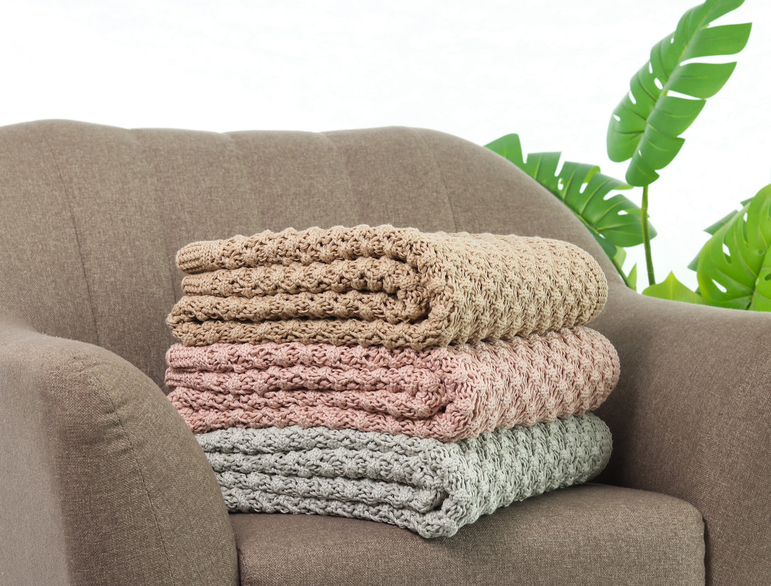 Popcorn Knit Cotton Knitted Throw /Blanket For Round The Year Use