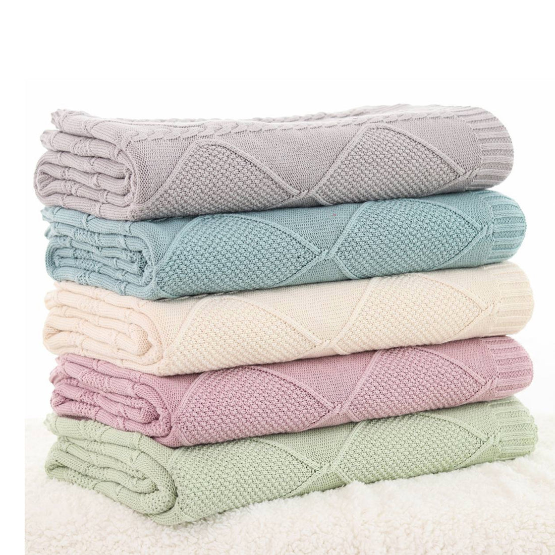 Cable Moss Throw 100% Cotton Knitted All Season AC Throw Blanket