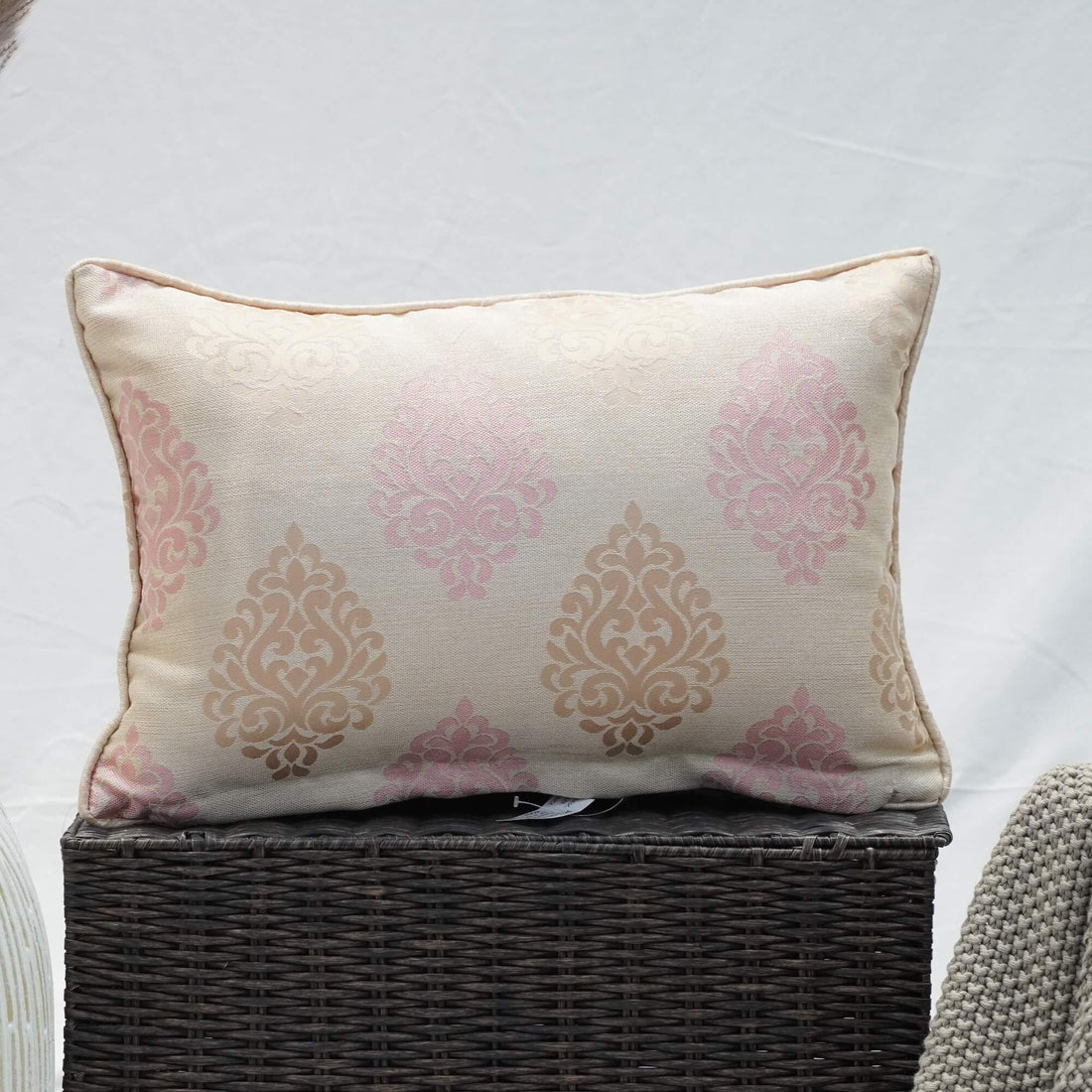 Rectangular pink beige paisley cushion cover