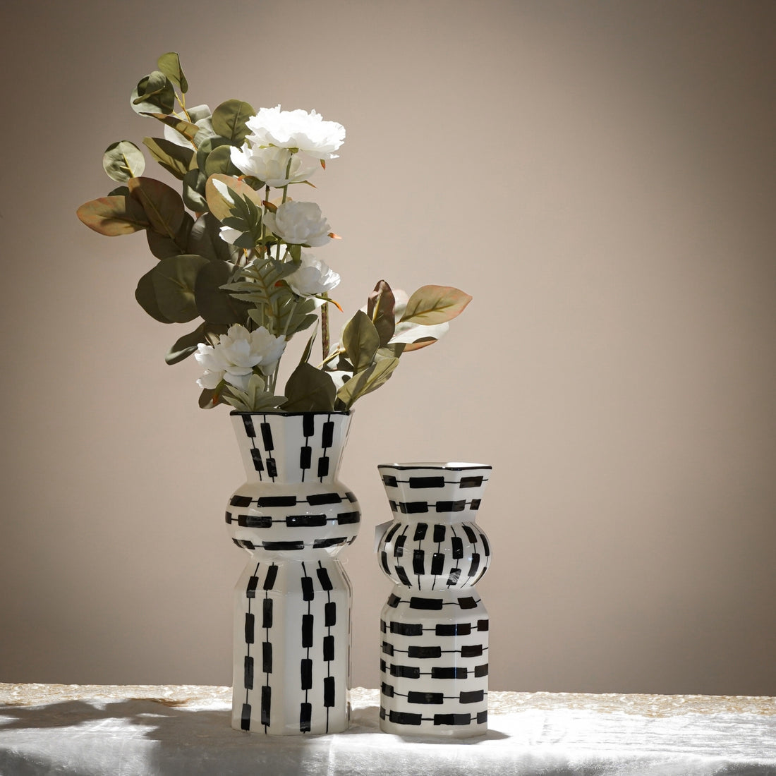 Ivory Blue Geometrical Ceramic Vase