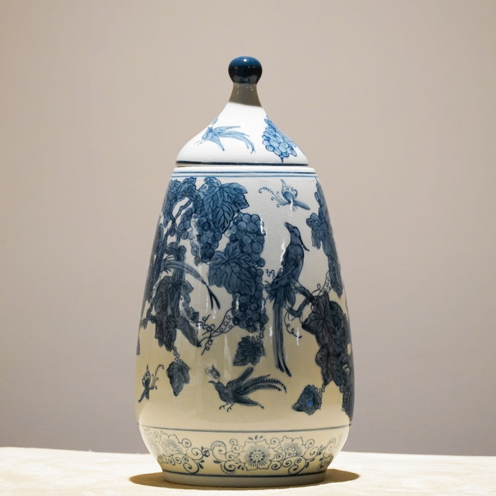 Blue And White Porcelain Bird Canister with Lid 2132-5