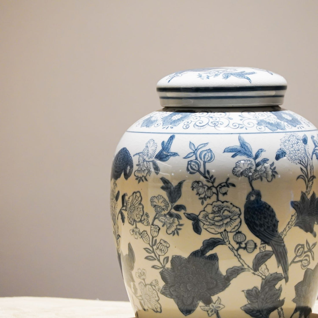 Blue And White Porcelain Bird Canister with Lid 2132-11