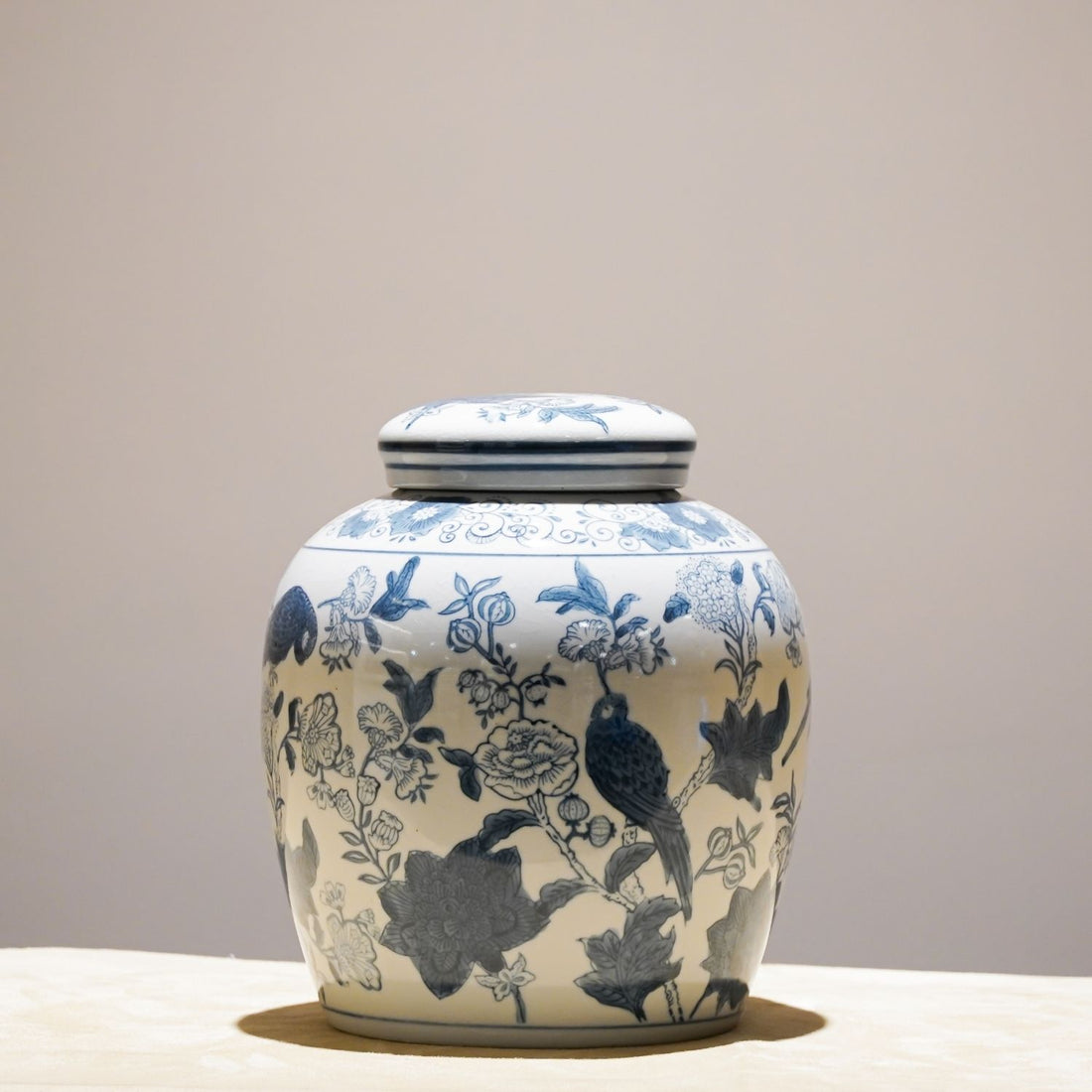 Blue And White Porcelain Bird Canister with Lid 2132-11