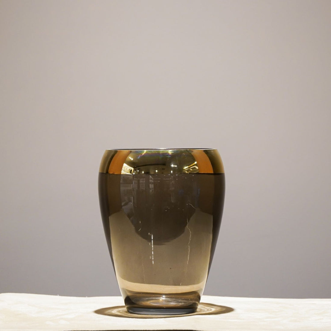 Lustre Grey Glass Vase With Gold Rim