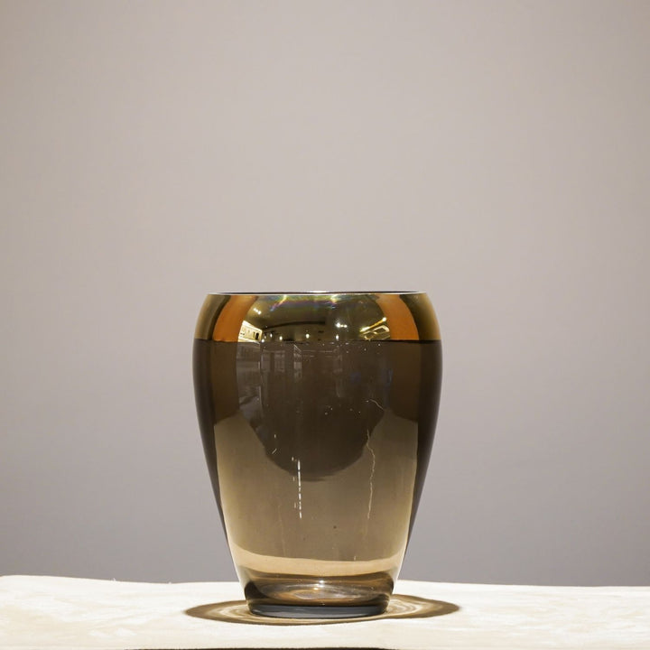 Lustre Grey Glass Vase With Gold Rim