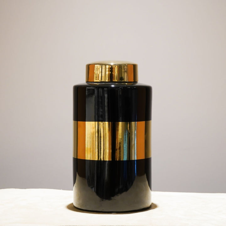 Golden Glory Black Glossy Vase